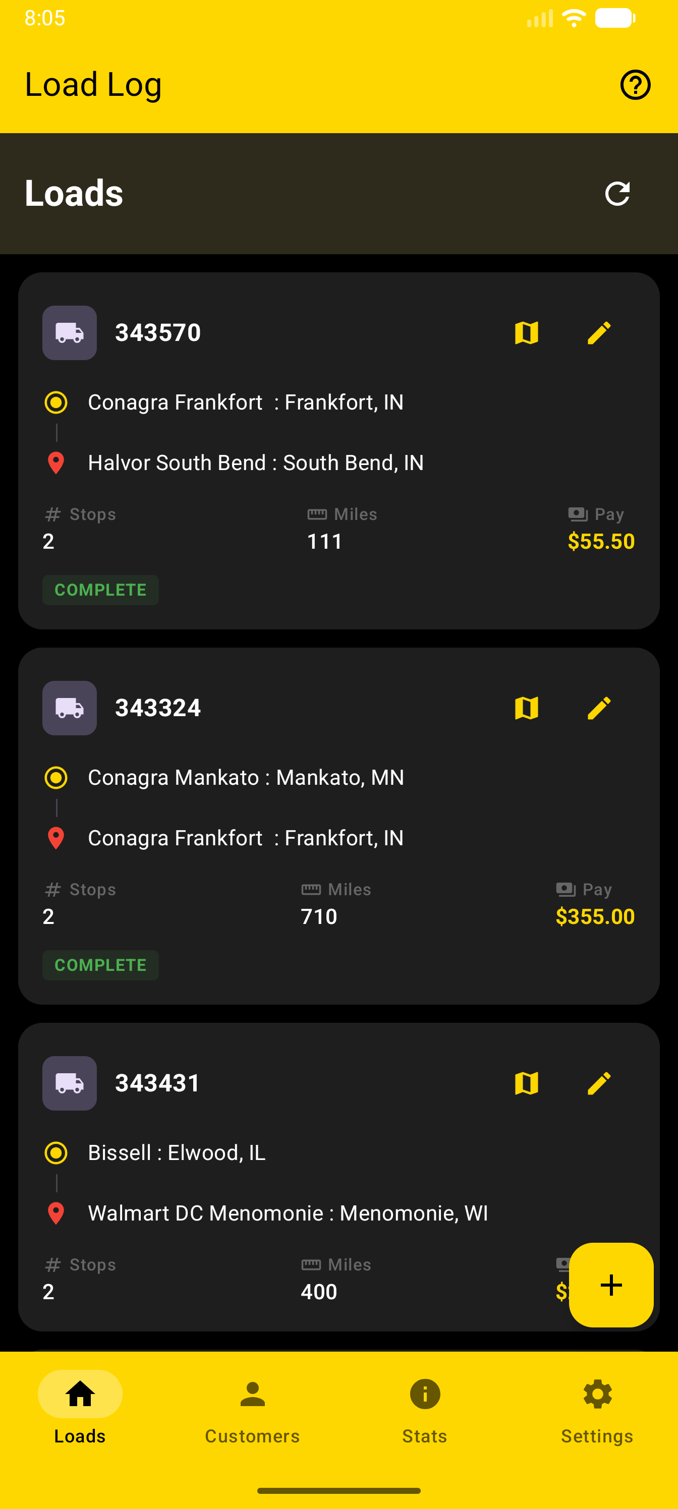 Load Log Main Screen