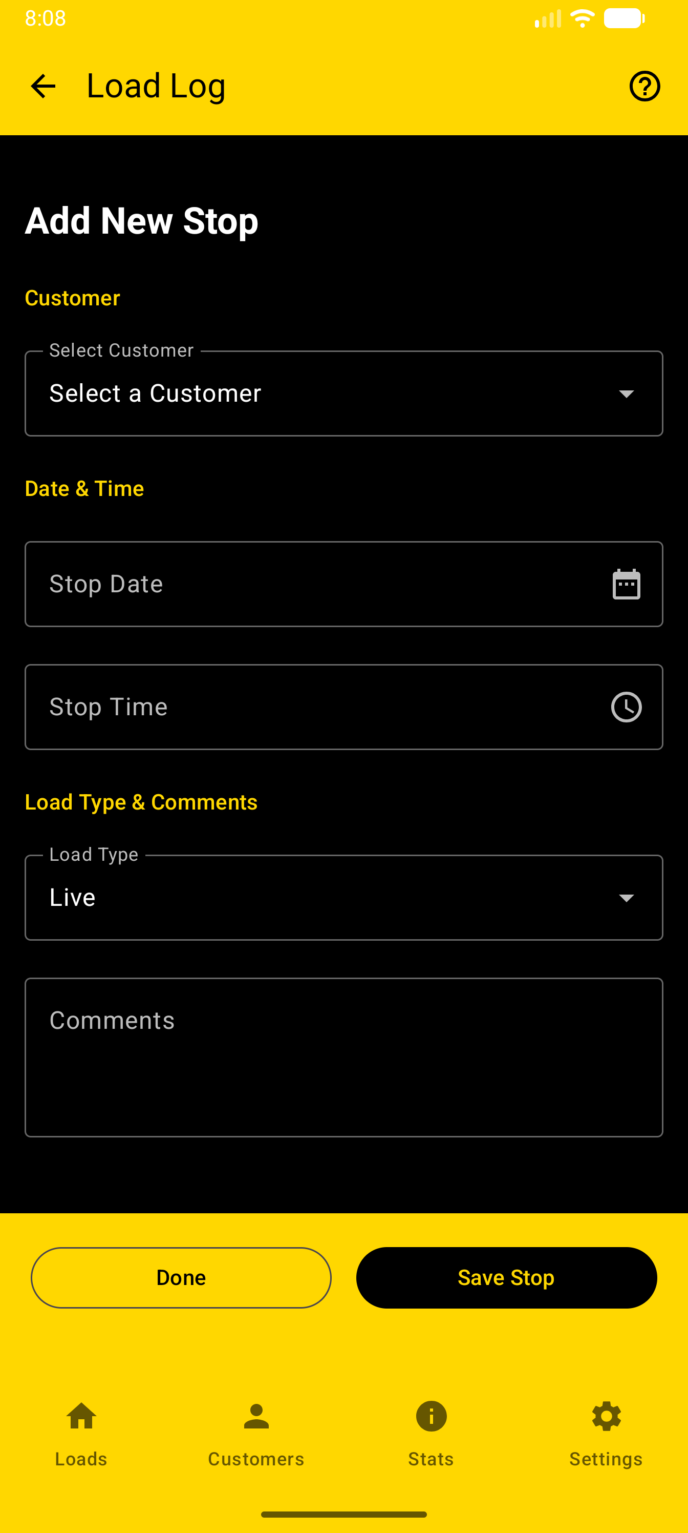 Load Log Add New Stop