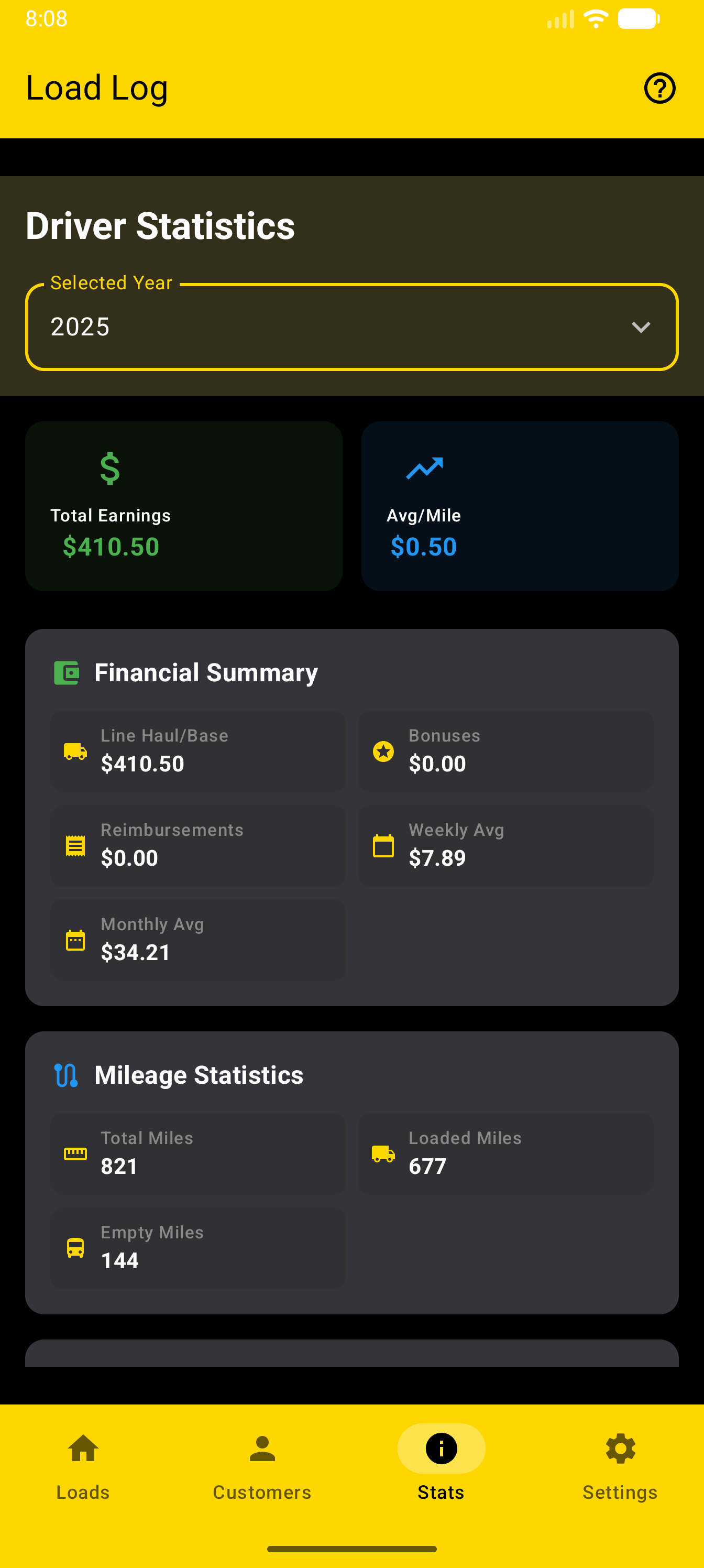 Load Log Driver Stats