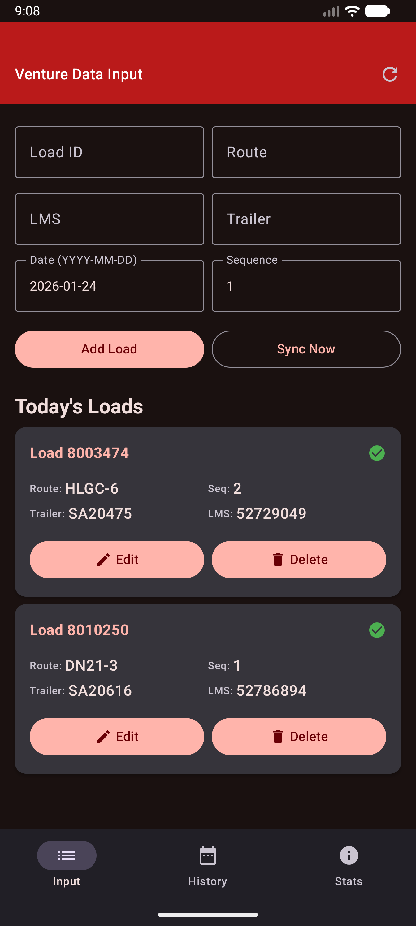 Venture Data Input Daily Loads